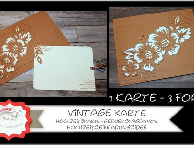 Besondere Kartenform - Vintage Karte basteln - Hochzeitskarte - Einladungskarte Vintage - Stampin Up