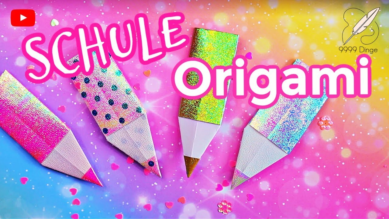 Holo Back to School deutsch - Origami Stift basteln als Tischdeko Einschulung - DIY basteln Papier