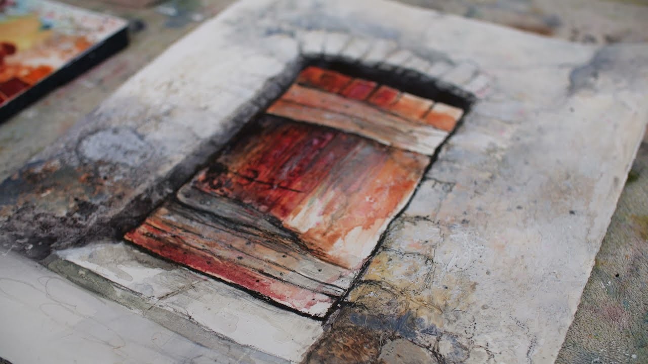 Alte Tür in Aquarellmischtechnik. Teaser
