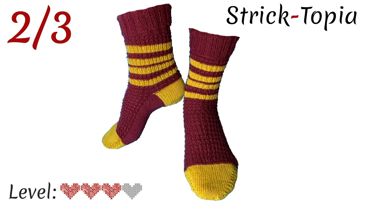 Gryffindor Socken mit Waffelmuster stricken leicht gemacht - Video 2.3 - Käppchen-Ferse