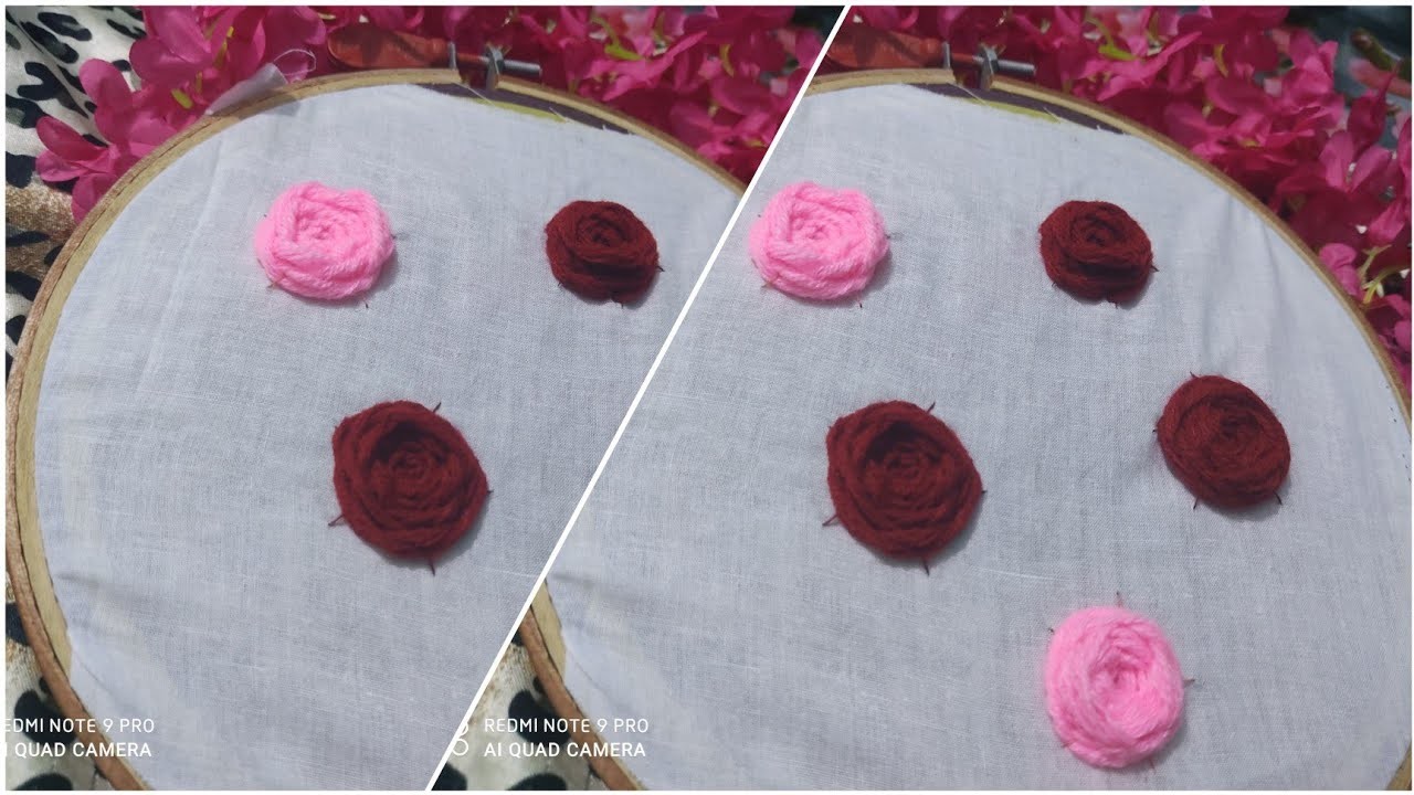 Hand embroidery উলসুতা দিয়ে খুব সহজে গোলাপ ফুল সেলাই