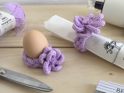 Ostertisch-Deko - Anleitung Eierbecher und Serviettenring aus 4 Strickschläuchen schnell flechten