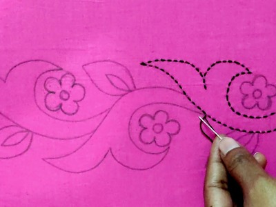 লতা পাতা ও ফুল দিয়ে সুন্দর নকশীকাঁথা প্যাটার্ন সেলাই,Hand embroidery nakshi kantha  pattern stitch