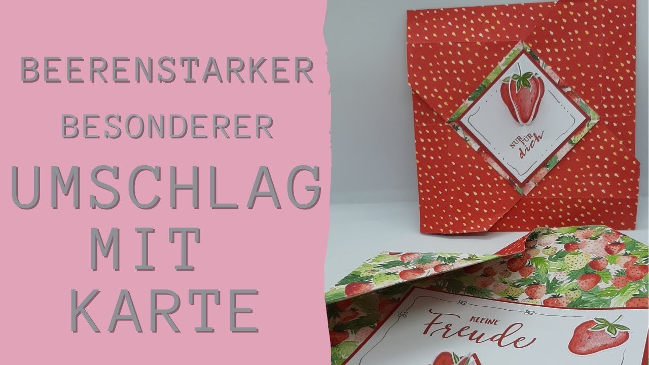 Toller Origami-Umschlag mit Karte im "Erdbeerdesign"