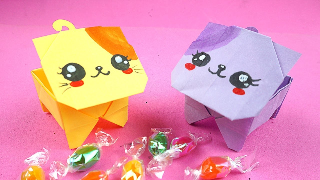 Katze basteln - Katzenbox aus papier falten - Basteln mit papier