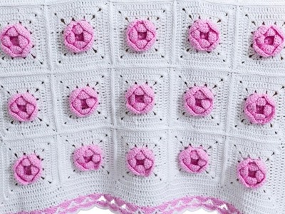 Crochet Rose Baby Blanket Pattern (PART 1 of this Beautiful Design)