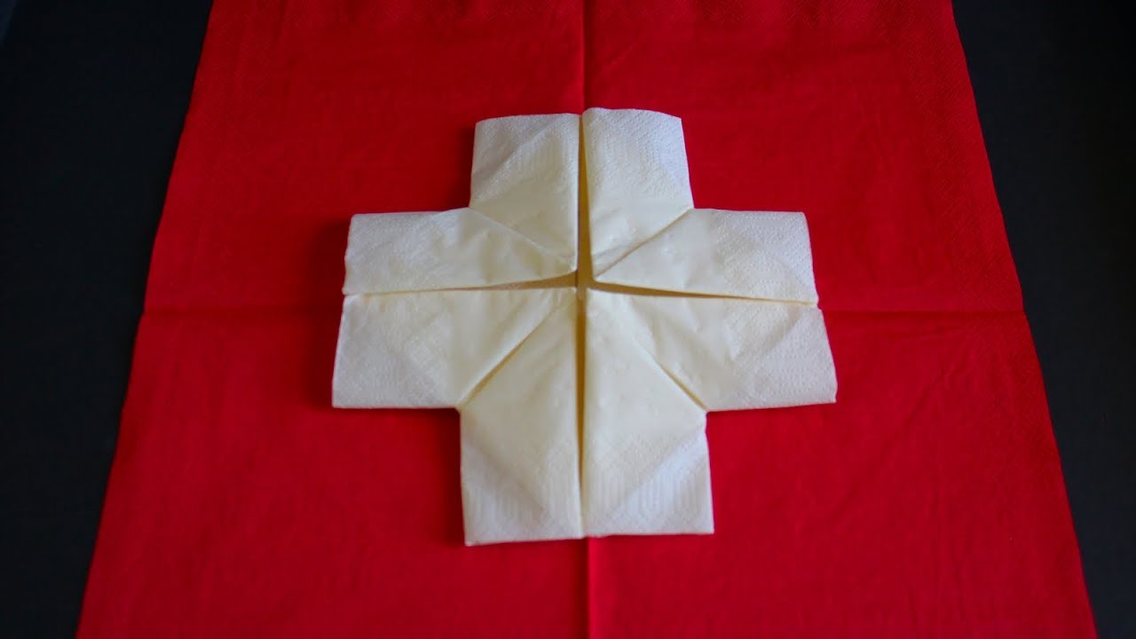 Servietten falten Schweizer Kreuz für 1. August, Olympia, Nationalfeiertag, Fussball EM & WM W+