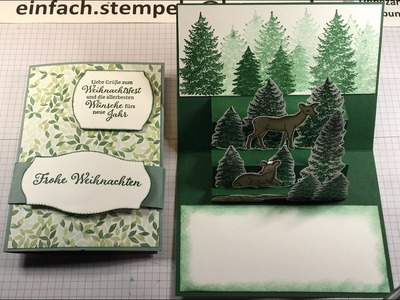 Winterliche Treppenkarte mit den Sets "Weihnachten im Wald" und "Immergrüne Eleganz" von Stampin'up