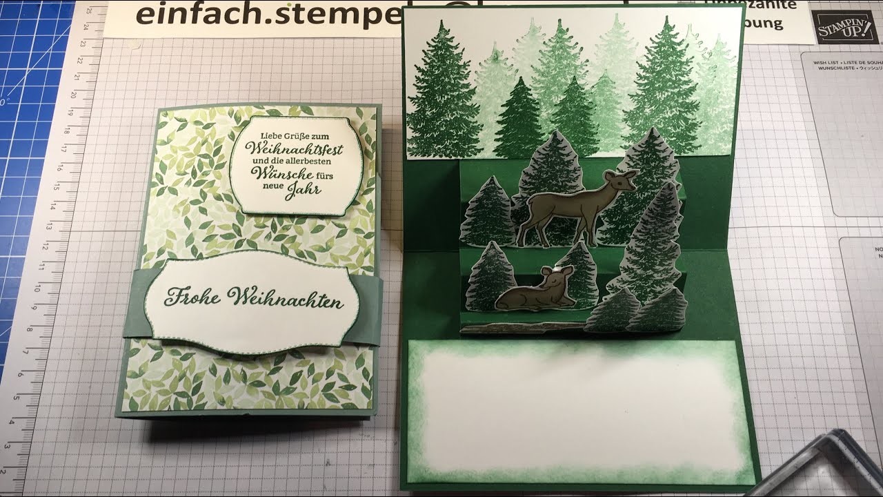 Winterliche Treppenkarte mit den Sets "Weihnachten im Wald" und "Immergrüne Eleganz" von Stampin'up