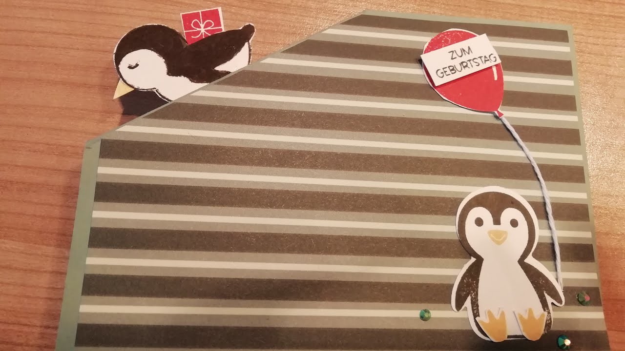 Lustige Geburtstagskarte mit Pinguin Party