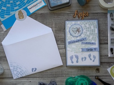 Schnelle Babykarte mit Stanzteilen, Stencil und Stempeln mit passendem Inlay und Umschlag