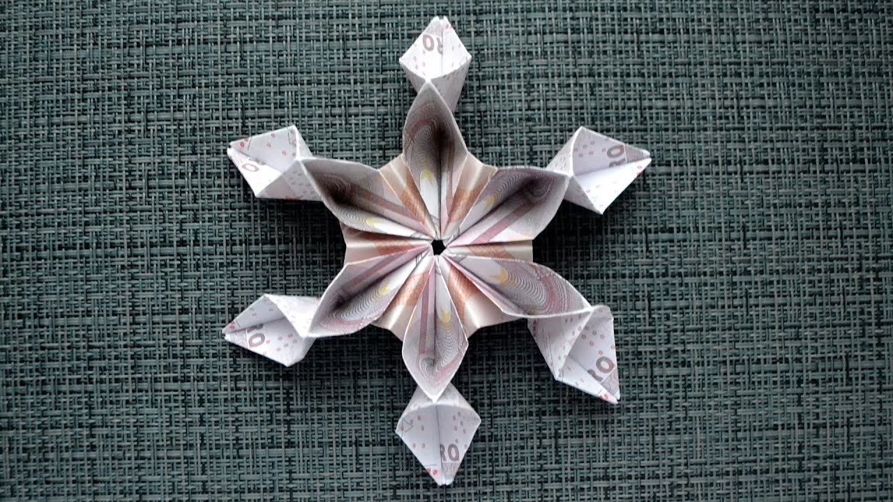 Origami SCHNEEFLOCKE Geldgeschenk GELD FALTEN | Geschenk | Money SNOWFLAKE |Tutorial by Euro Origami