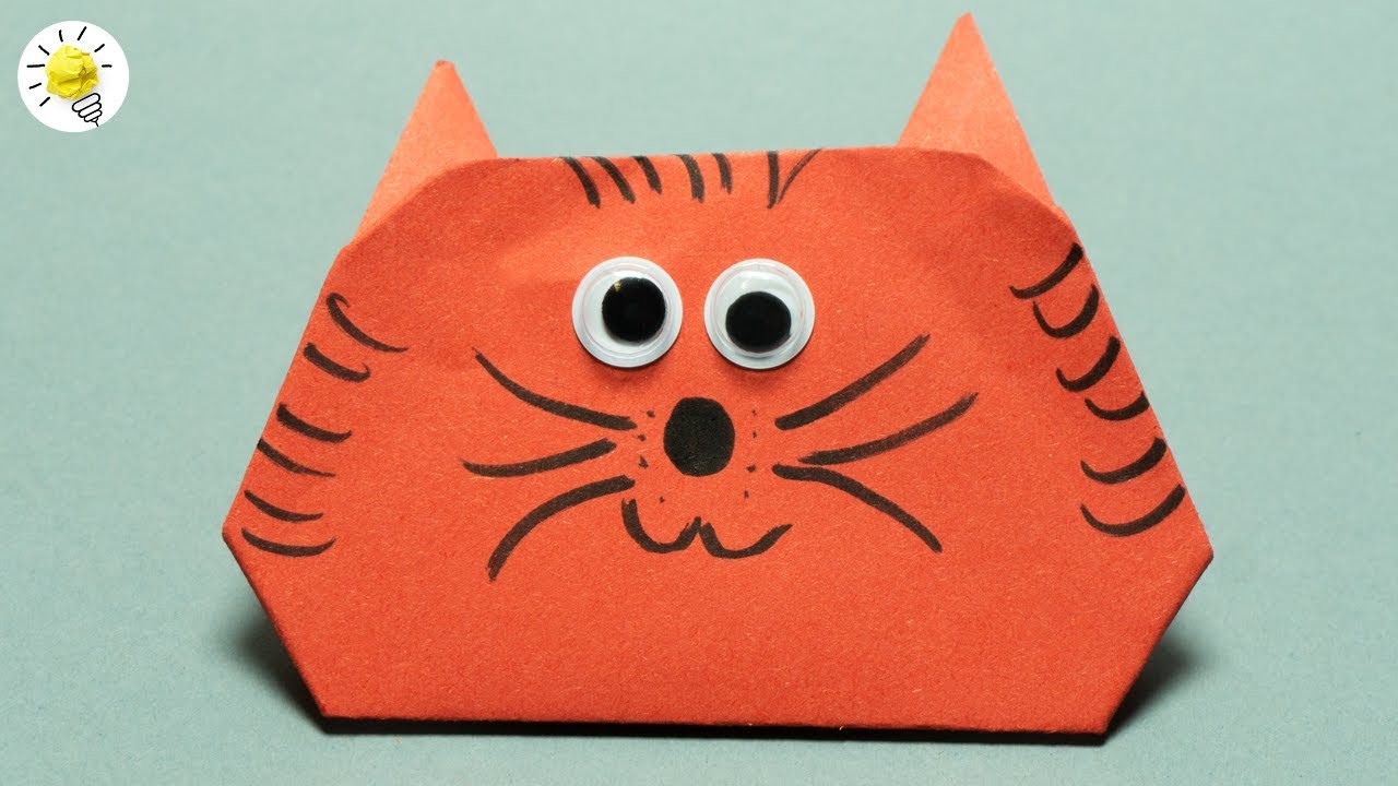 Origami Katze aus Papier falten - Tier aus Papier basteln als Geschenk - Basteln mit Kindern