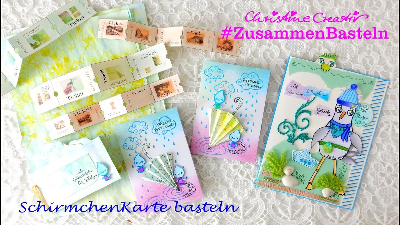 #ZusammenBasteln ???? #GlücksTröpfchen #SchirmchenKarteBasteln #MöWie  #Tickets #ChristineCreativ