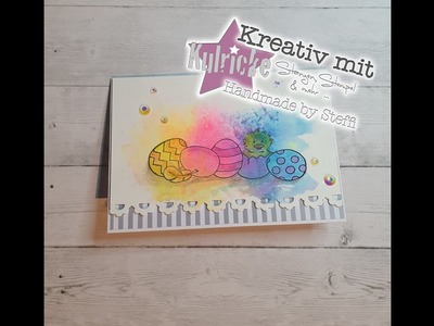Bunte Osterkarte mit Felix und Neon Farben basteln. Kulricke. KreativesmitPapier. Faltkarten