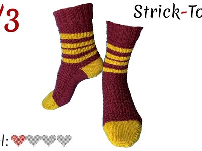 Gryffindor Socken mit Waffelmuster stricken leicht gemacht - Video 3.3 - Fuß & Spitze