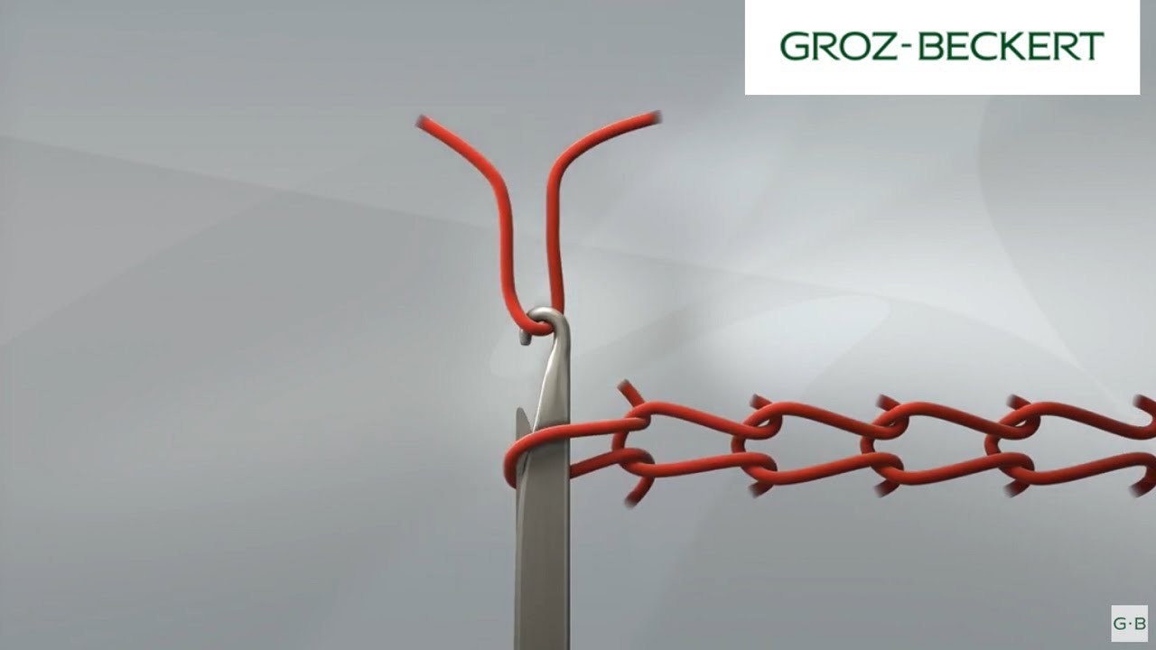 Maschenbildung: Single Jersey – Nahaufnahme von Schiebernadel