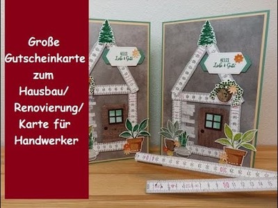 Große Gutscheinkarte - Hausbau.für Handwerker-Geburtstag - Pflanzecke.Grünes Dankeschön - Stampin´UP