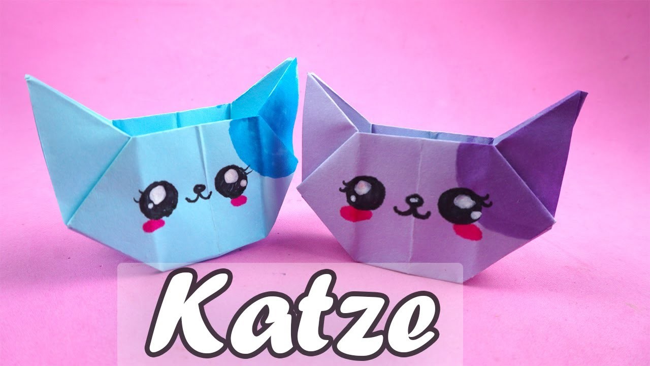 Katze falten - Origami katze falten einfach - Basteln mit papier