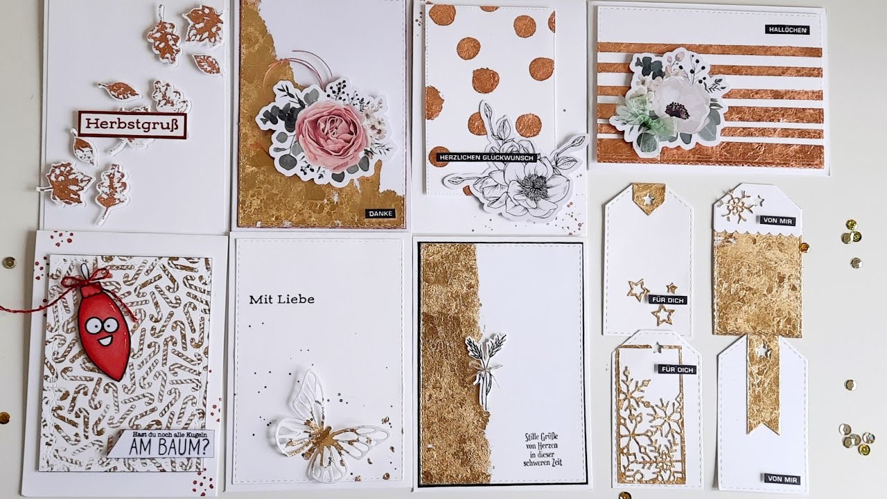 7 Karten mit Foil Flakes von Action, Ideen zur Tagstanze von Action