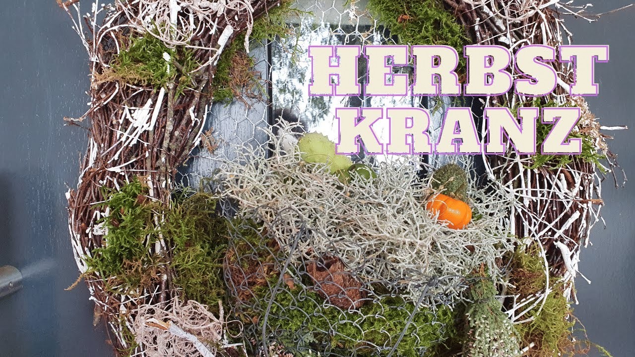 DIY Türkranz mit Moos, Heide und Stacheldraht | Herbst Deko Idee mit Draht Korb und Lichterkette