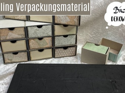 Schubladenbox mit Scoarboard von Eileen Hull. Upcycling Verpackungsmaterial