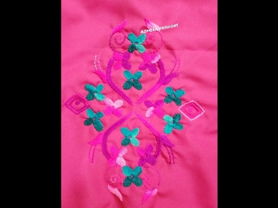 Hand embroidery floral design | gown design | Dess design | Satin stitch | Stem stitch