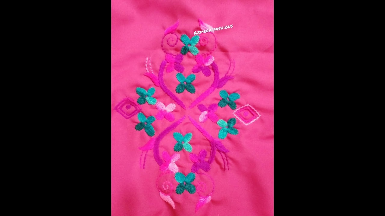 Hand embroidery floral design | gown design | Dess design | Satin stitch | Stem stitch