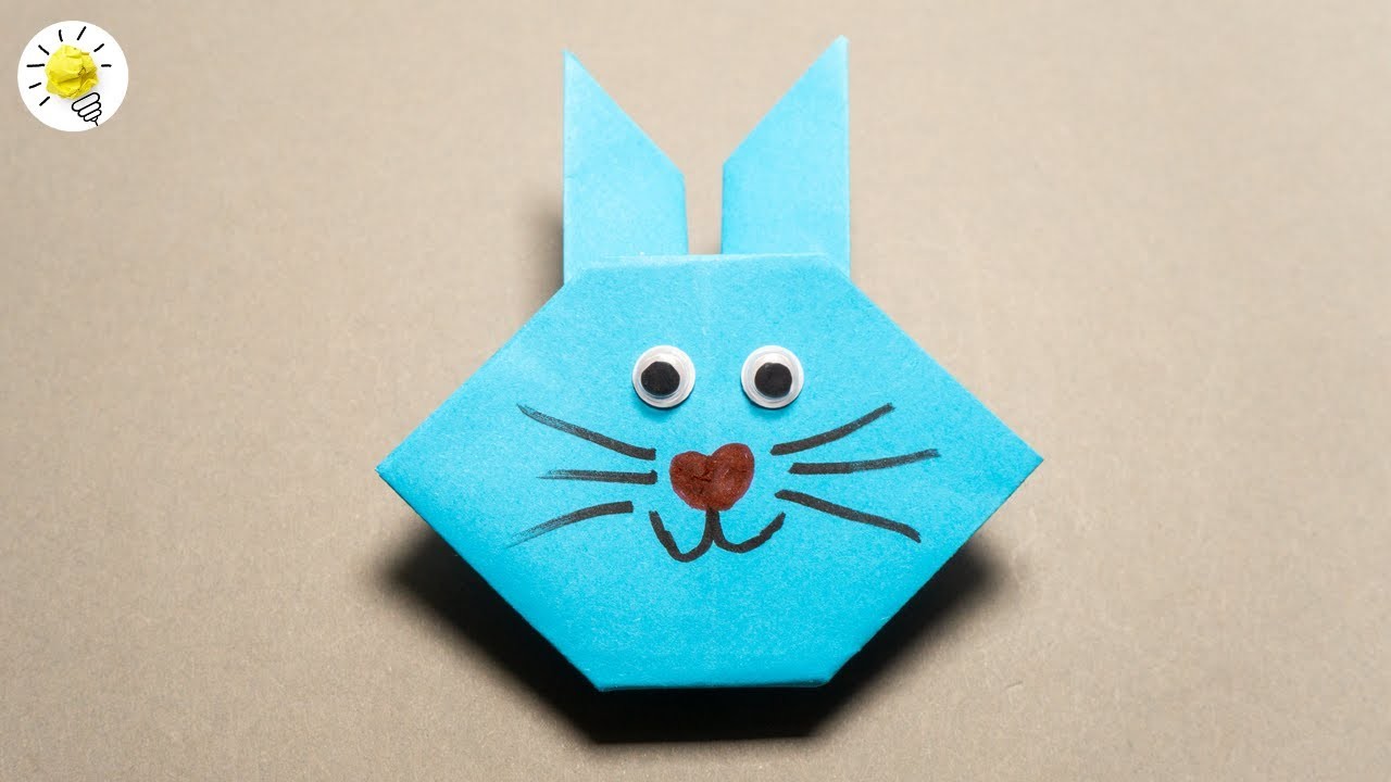 Origami Hase Hasenkopf falten aus buntem Papier - Basteln mit Kindern - Origami Hasen basteln