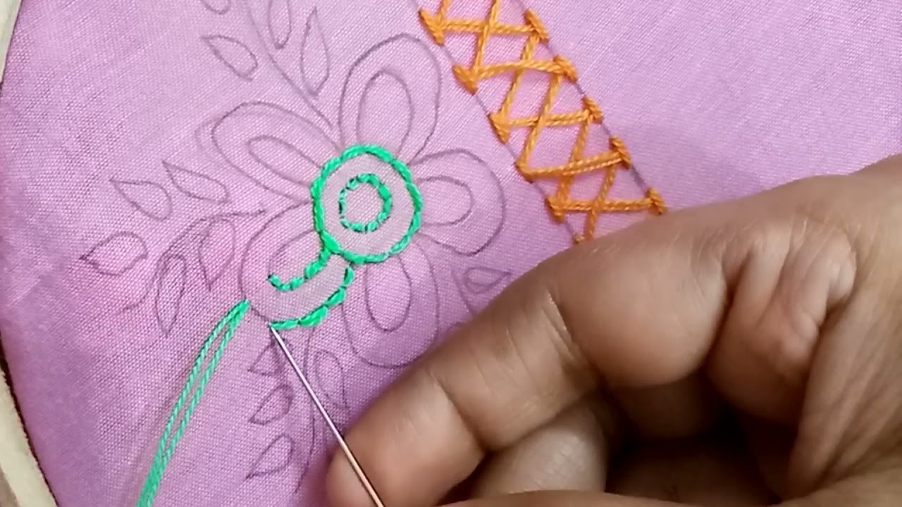 জামার গলার অংশে ফুলকারি  হাতের কাজ.neckline pulkari hand embroidery designs