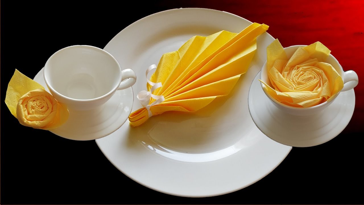 DIY ✂️ Servietten falten ???????? Rosen und Blatt ????????️ 3 einfache Ideen für schöne Tischdeko mit Servietten
