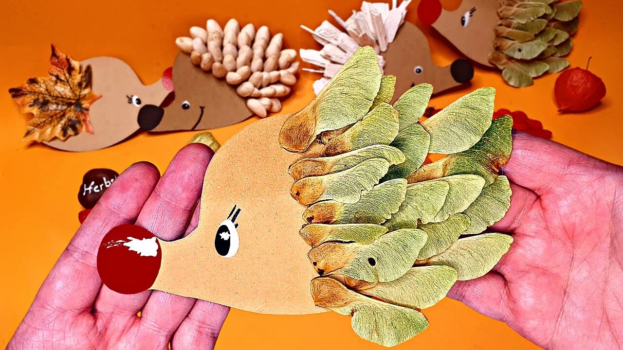 4 Lustige Igel basteln mit Kindern. Herbstmaterialien. DIY