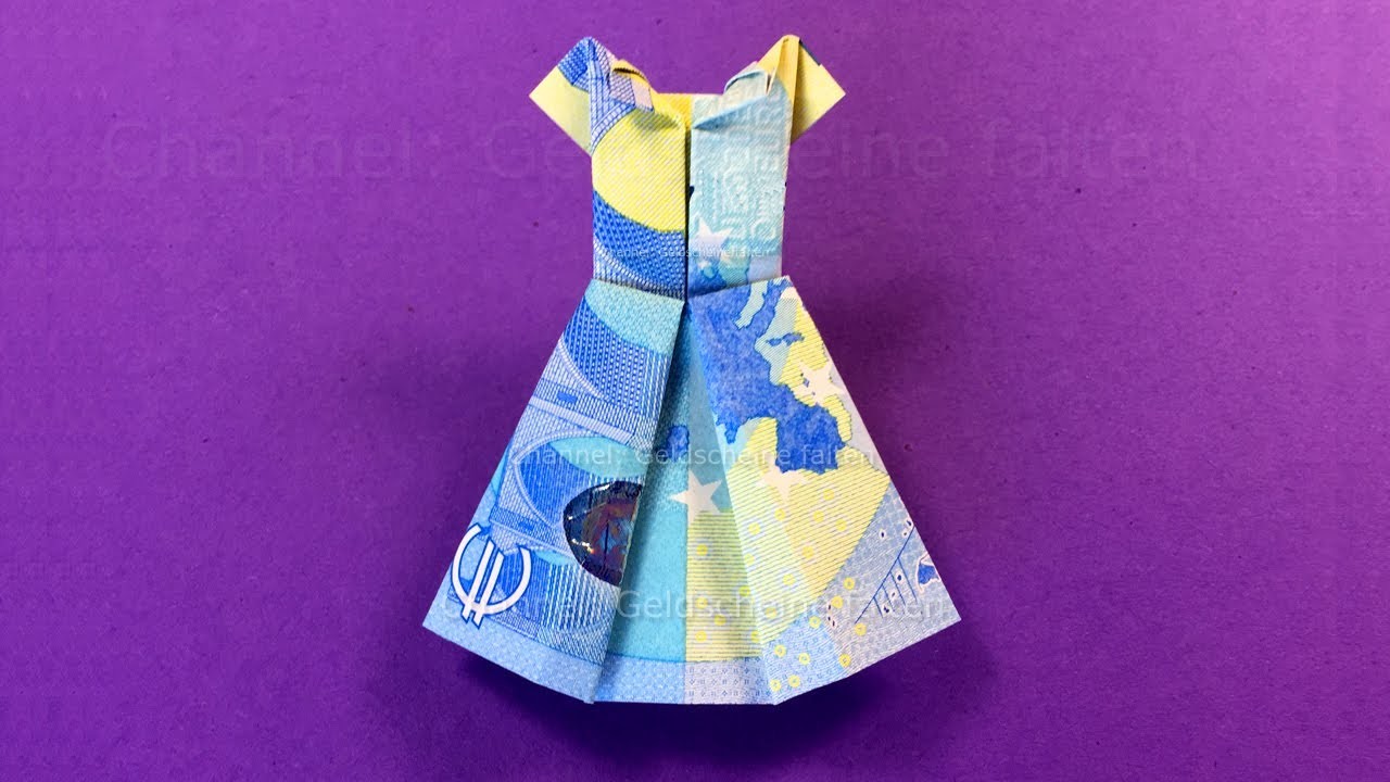 Geldscheine falten Kleid - Kleid aus Geld falten - Geldgeschenke basteln mit Origami Kleidung