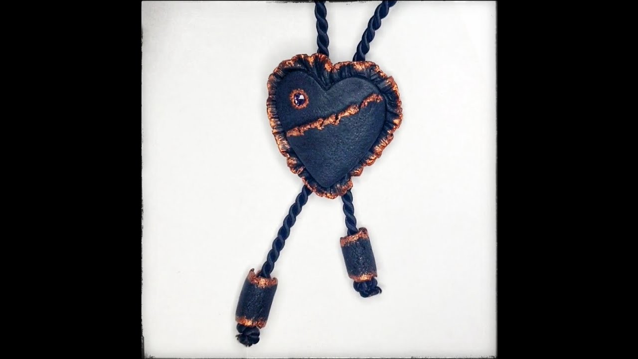Bolo  type heart pendant, polymer clay #3