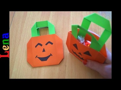 Kreativ mit  Lena ???? Papier Kürbis Tasche basteln ???? DIY Pumpkin paper Bag DIY ???? Happy Halloween