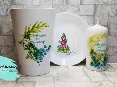 Meine Stempel machen auch vor Keramik und Kerzen nicht halt