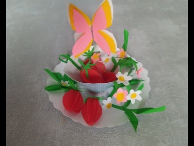 DIY Geschenk: Papier Tasse mit Erdbeeren basteln. Bastelidee zum Muttertag, Vatertag oder Geburtstag