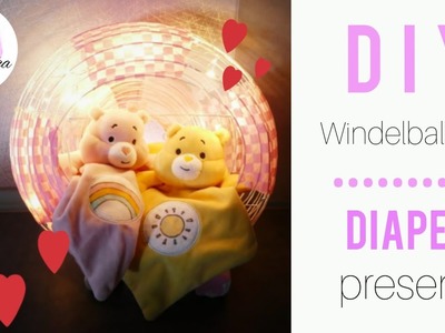 DIY Geschenk zur Geburt, Babygeschenk,Windeltorte, beleuchtet, LED Windel- Ballon, Babyshower light