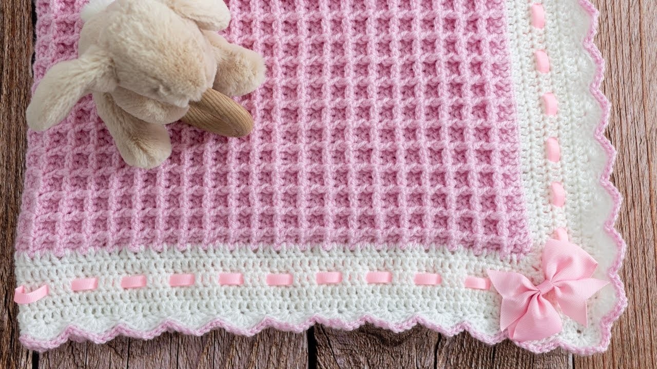 How to Crochet Waffle Stitch Baby Blanket (Pretty & EASY 2-row repeat)