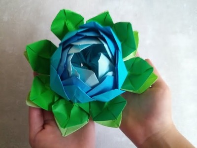 Origami Blumen falten: Wasserrose, Seerose oder Lotusblume. Bastelidee zum Muttertag