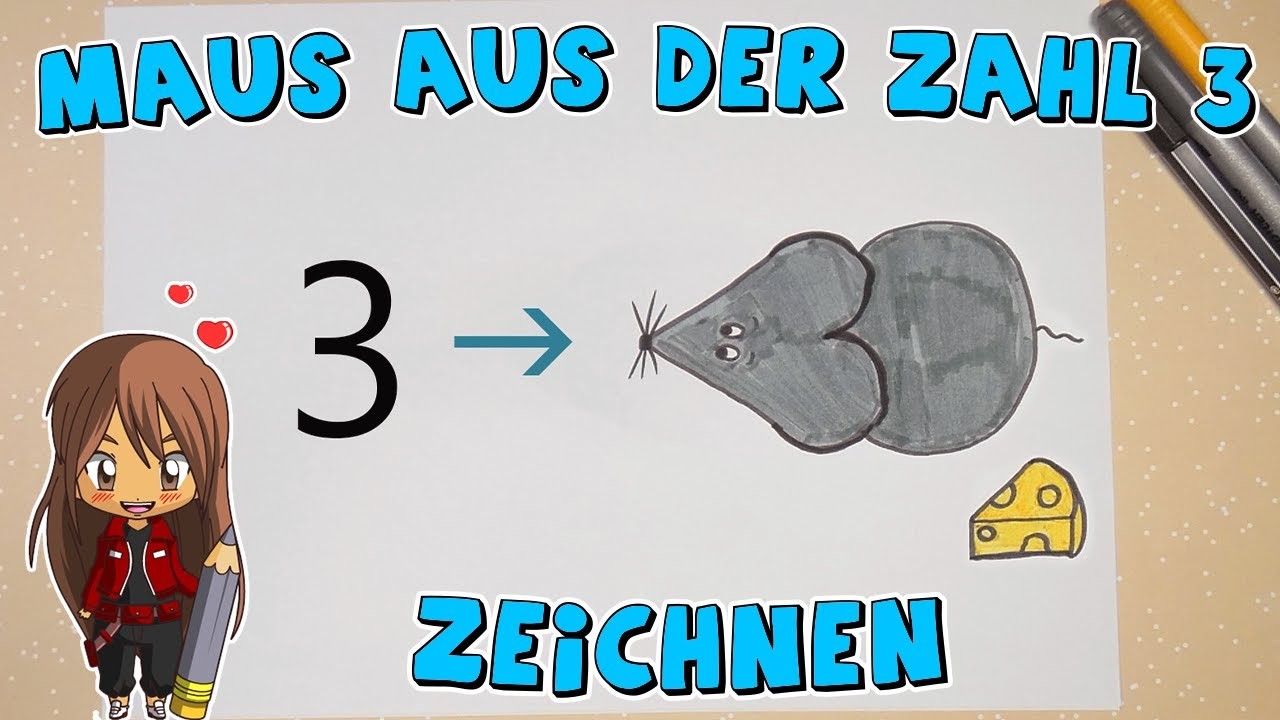 Maus aus der Zahl 3 einfach malen für Kinder | ab 6 Jahren | Malen mit Evi | deutsch