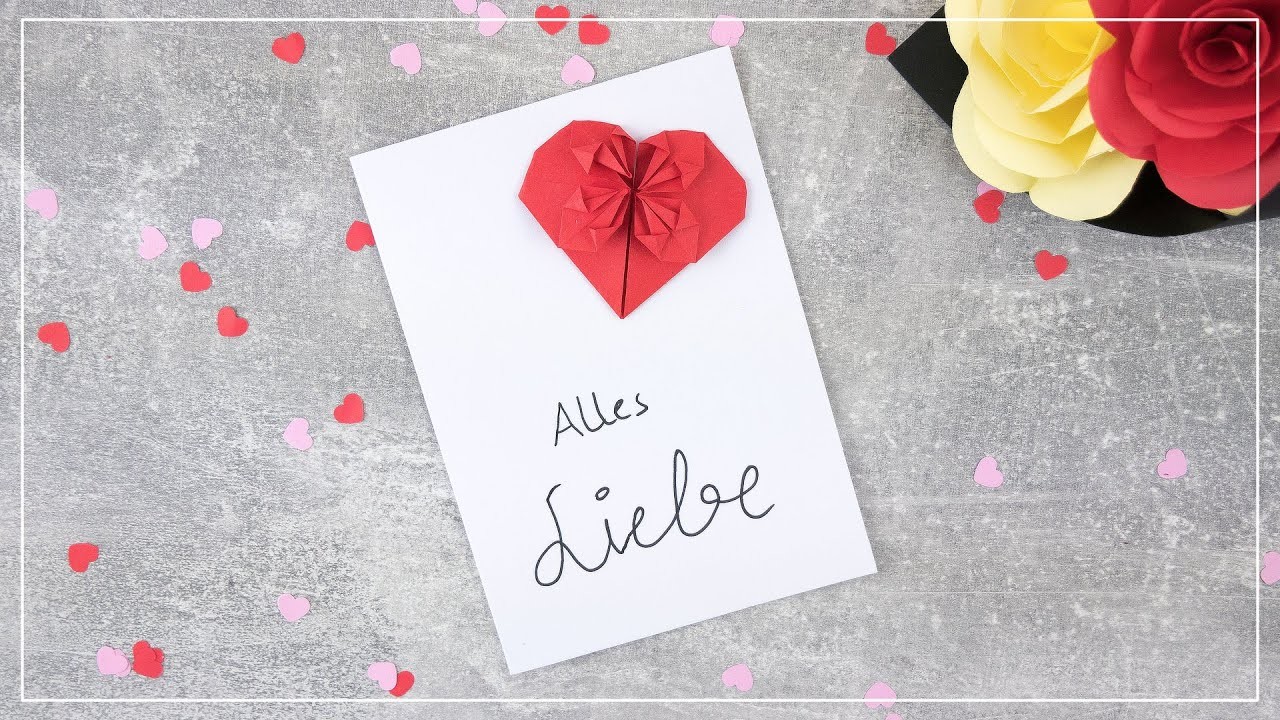 DIY Grußkarte mit Origami Herz aus Papier basteln | schöne Geschenkidee