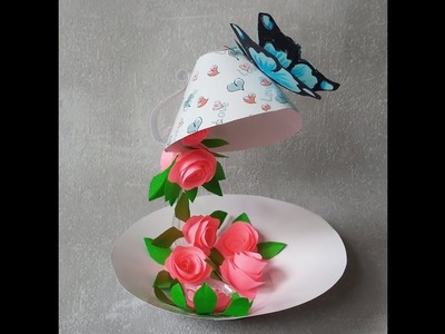 Fliegende. schwebende Tasse aus Papier basteln. Bastelidee. DIY Geschenk zum Muttertag