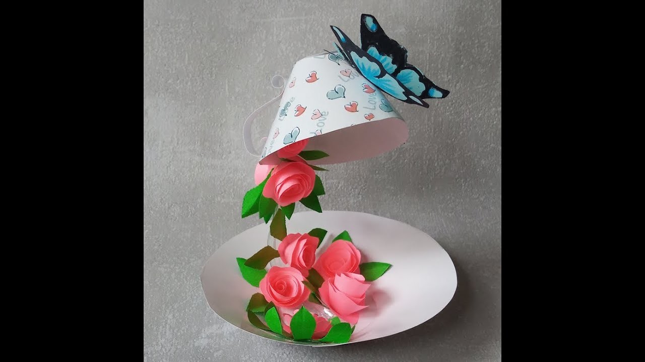Fliegende. schwebende Tasse aus Papier basteln. Bastelidee. DIY Geschenk zum Muttertag