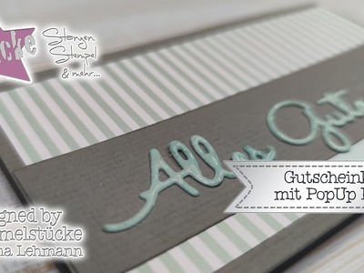 Gutscheinkarte mit PopUp Effekt mit Aufreiß Stanze.Tear Away Stripe.doppelt Embossing.Geldgeschenk