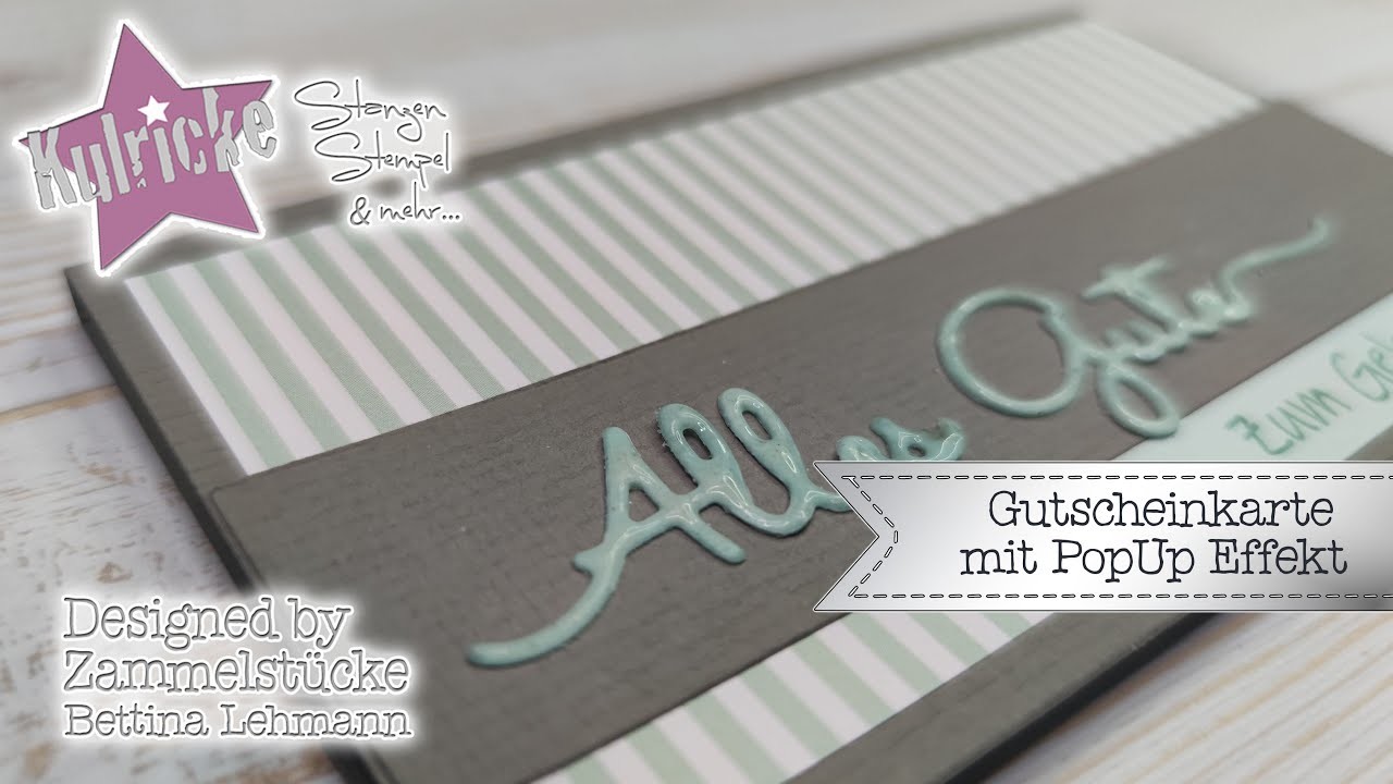 Gutscheinkarte mit PopUp Effekt mit Aufreiß Stanze.Tear Away Stripe.doppelt Embossing.Geldgeschenk