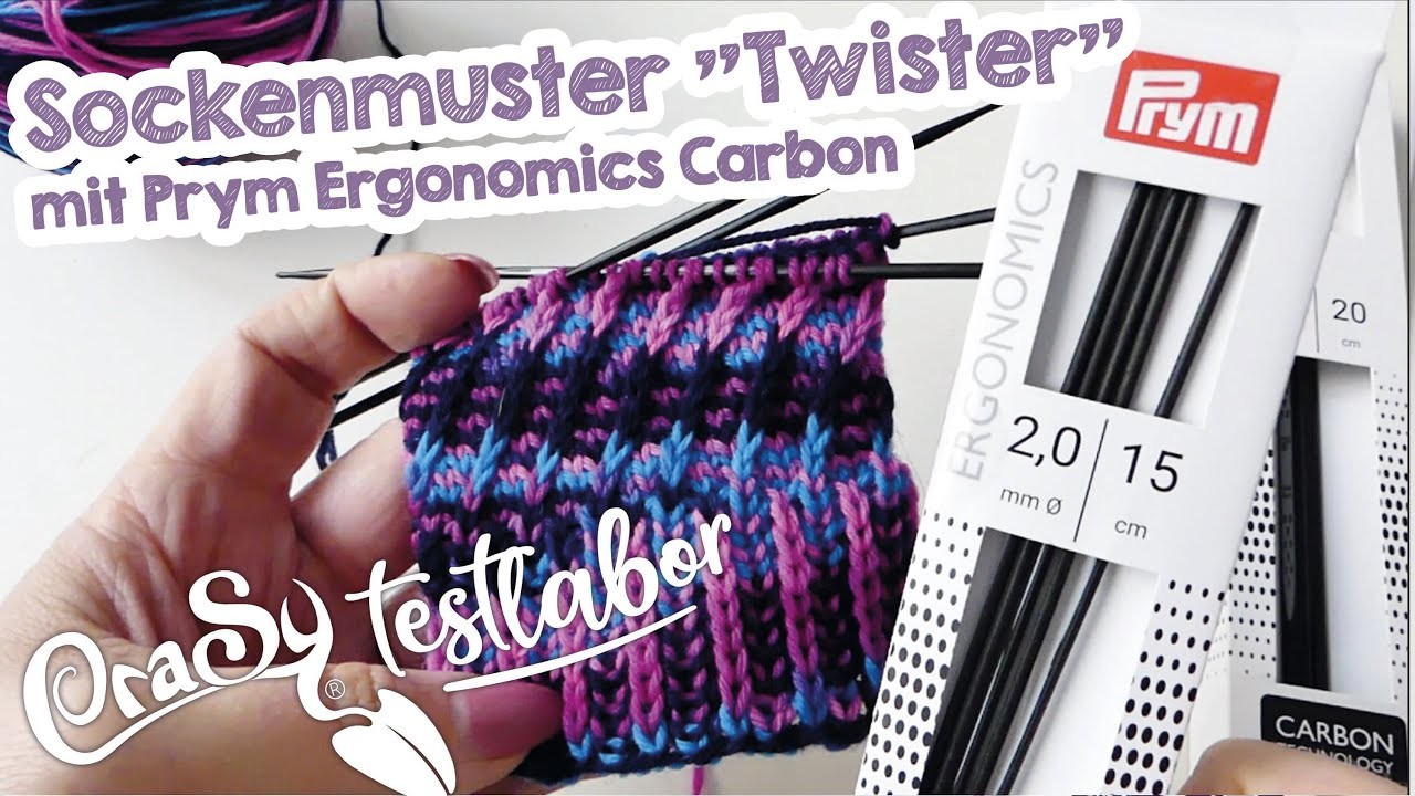 Sylvies Testlabor Sockenmuster "Twister" mit Prym Ergonomics Carbon Nadelspiel