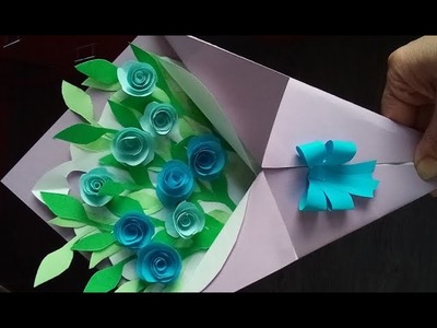 Karte mit Rosen. Blumenkarte selber machen. Bastelidee zum Muttertag, Vatertag