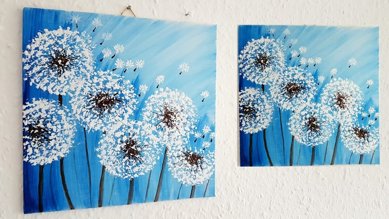 Blumen Malen Acryl Pusteblume Echtzeit Anfänger - Dandelion Acrylic Painting Real Time Beginners