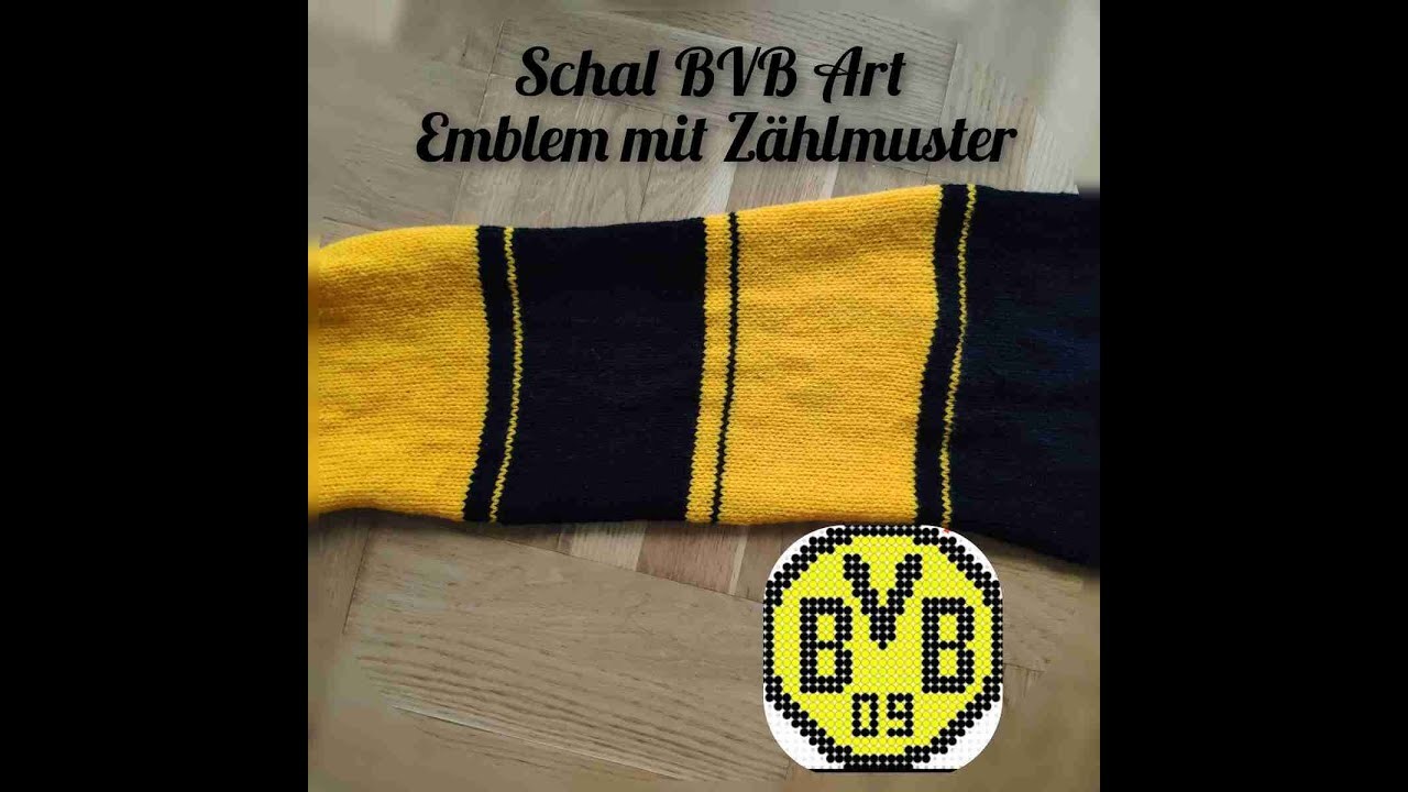 Fan Schal stricken mit BVB Emblem nachgestrickt im Zählmuster.Für Anfänger Teil 1 - fan scarf part 1